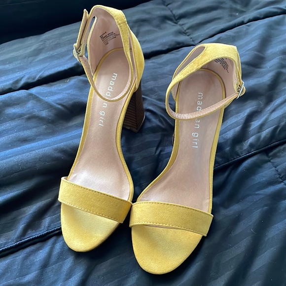 Madden Girl Shoes - Madden Girl Beella Yellow Suede Ankle Strap Heels